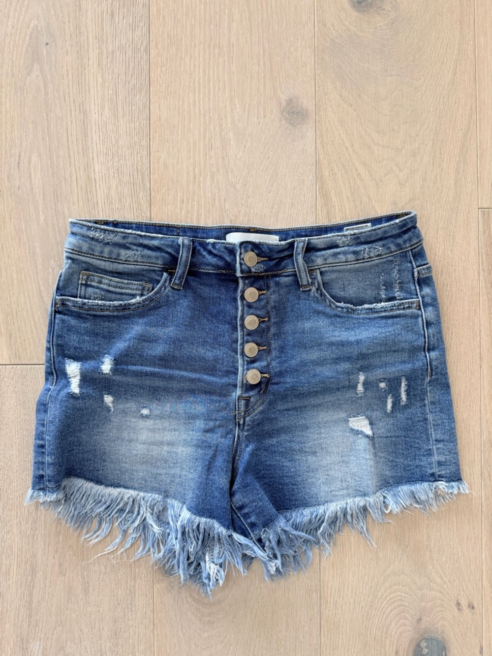 Women's Distressed Denim Button-Front Shorts - Blue